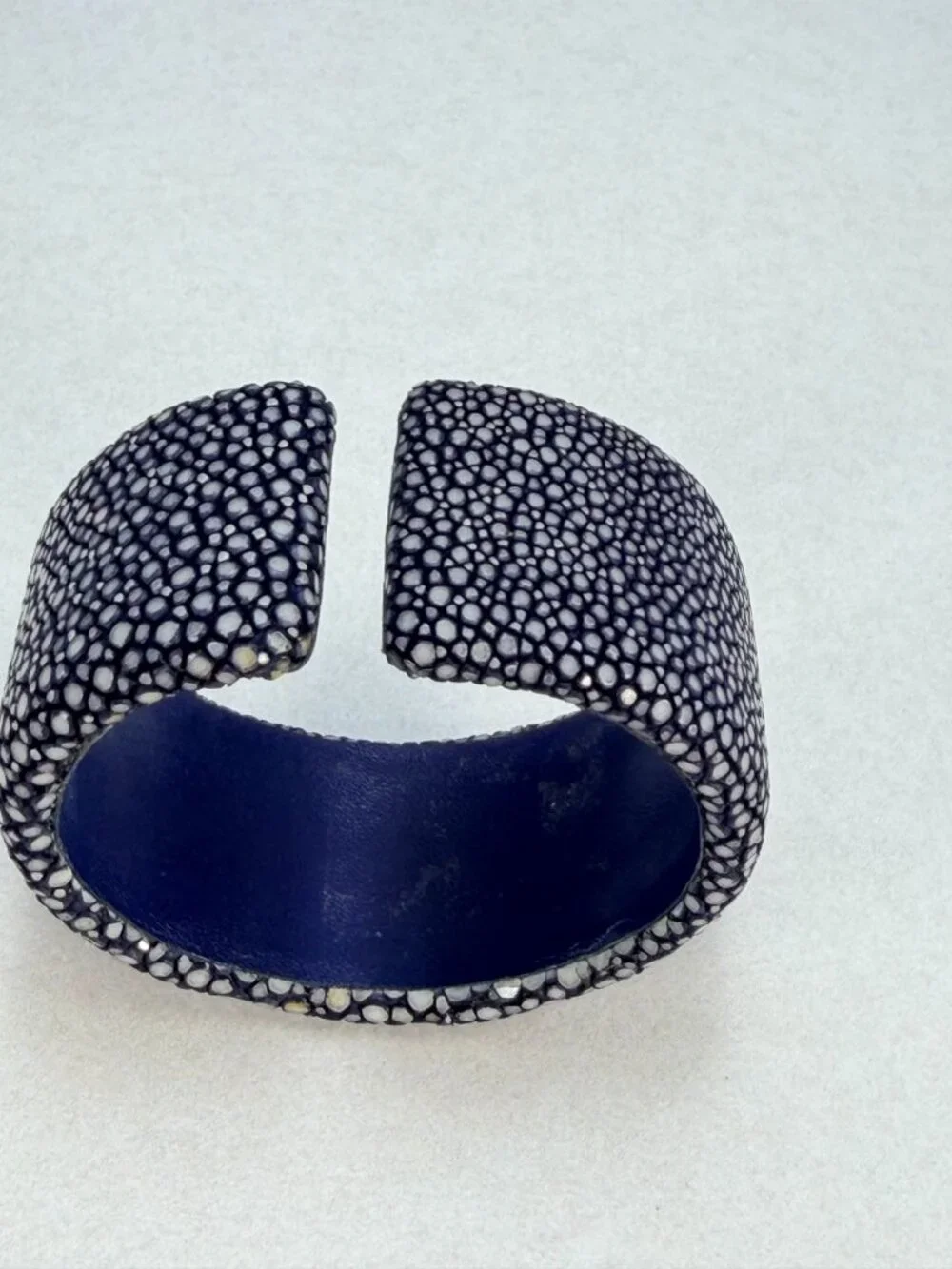 Vintage Genuine Stingray Shagreen Leather Wide Cuff Bracelet Black Unisex